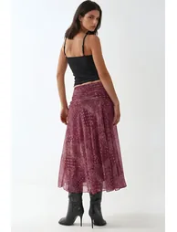 Patterned Midi Wrap Skirt with Ruffle Detail - 2