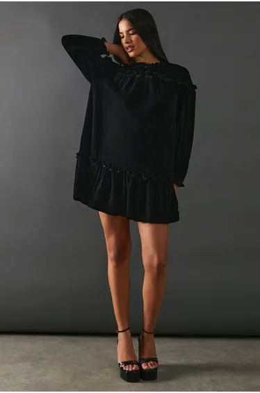 Smock Tiered Velvet Dress