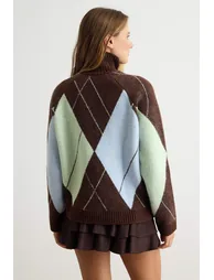 Brown Baklava Detailed Coat-Looking Knitwear Cardigan - 2