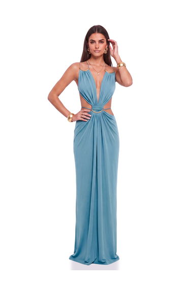 Lorysa Backless Cutout Maxi Dress In Blue