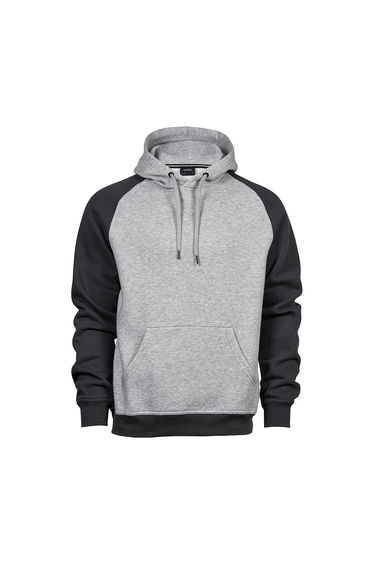 Tee Jays Mens Two Tone Raglan Hooded Sweatshirt - Heather Grey/Dark Grey