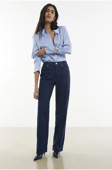 بنطلون جينز بأرجل مستقيمة - أزرق