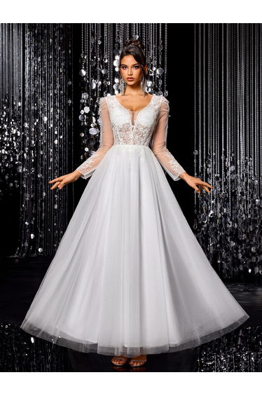 Modecrush White elegant exquisite off-shoulder embroidered A-line Dress