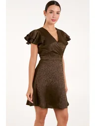 Leopard Jacquard Frill Sleeve Dress