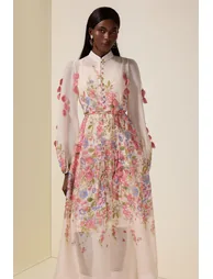 فستان جاردان فو قميص شيفون متعدد الالوان بأكمام طويلة بطبعة أزهار - 2