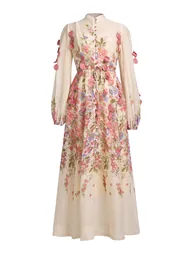 فستان جاردان فو قميص شيفون متعدد الالوان بأكمام طويلة بطبعة أزهار - 7