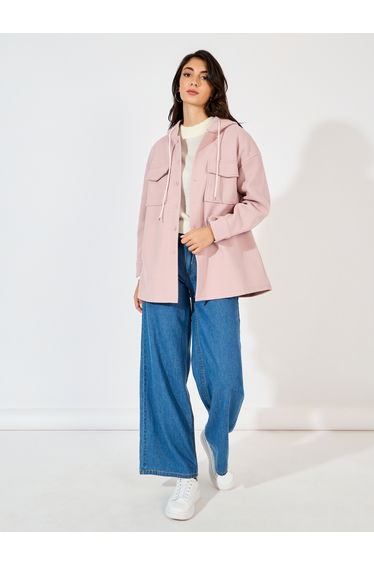Oversized Longline Wool Like Shacket with Hood
