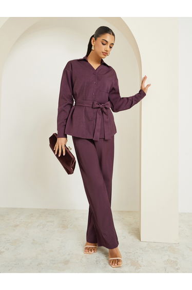 Women Burgundy Wide Leg Pants
