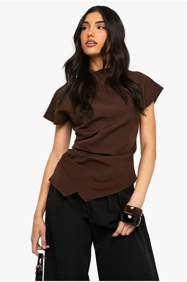Woven Ruched Side Split Top
