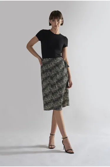Squiggle Mix Leopard Wrap Midi Skirts