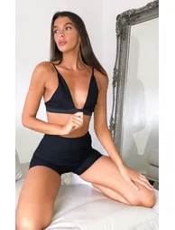 Black Ribbed Plunge Bralet - 2