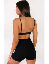 Black Ribbed Plunge Bralet - 1
