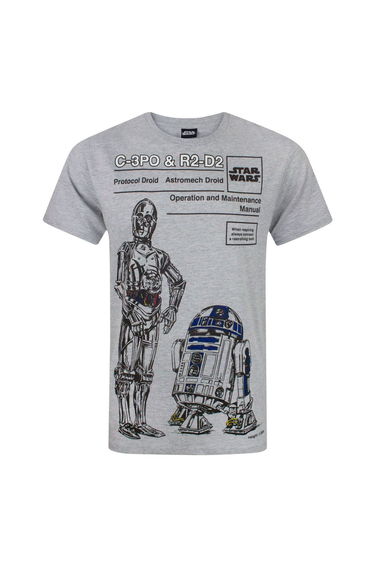 Star Wars Mens C-3PO And R2-D2 T-Shirt - Grey