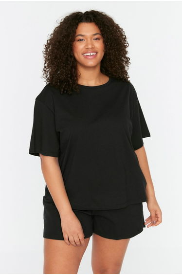 Plus Size Pajama Set - Black - Plain