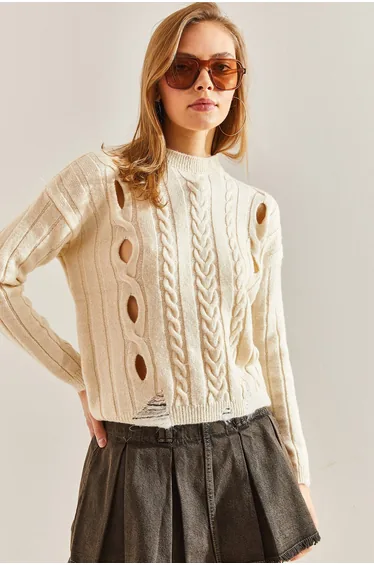 Women's Braided Patterned Knitwear Sweater