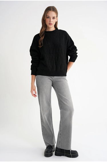 Mixray Ribbed Knitwear Pullover Sweater with Hair Braid Pattern