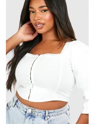 Plus Lace Insert Hook And Eye Corset Top - white - 3