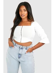 Plus Lace Insert Hook And Eye Corset Top - white - 1