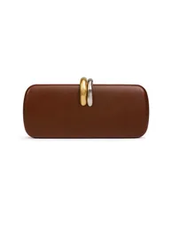 Dual Tone Metal Clasp Faux Leather Clutch in Brown for Cocktail Parties & Formal Evenings - 2