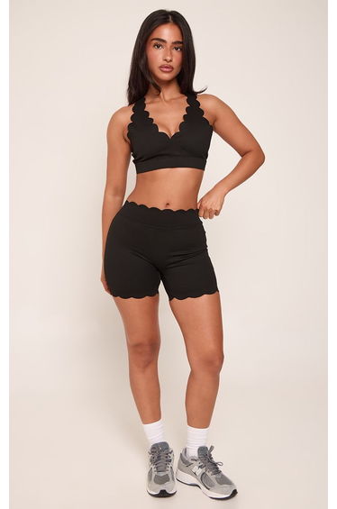 Petite Black Sculpt Scalloped Edge Cycling Shorts