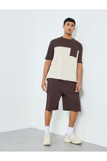 Men Color Block Oversized T-Shirt and Shorts Co-Ords