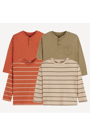 Pack of 4 T-Shirts in Cotton with Long Sleeves