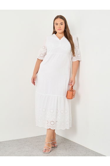 Plus Size Cotton Dobby A-Line Maxi Dress