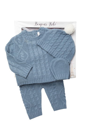 Baby Gift Box - 4 Piece Set Clothes - Nordic Chunky Knit Jumper Trousers Mitts