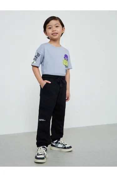 Kids Black Cotton Joggers with Pocket Detail