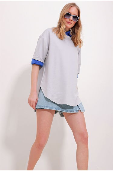 Women's Gray Crew Neck Oval Cut Modal T-Shirt