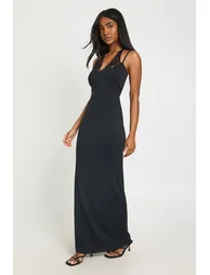Lace Detail Halterneck Maxi Dress - black - 2