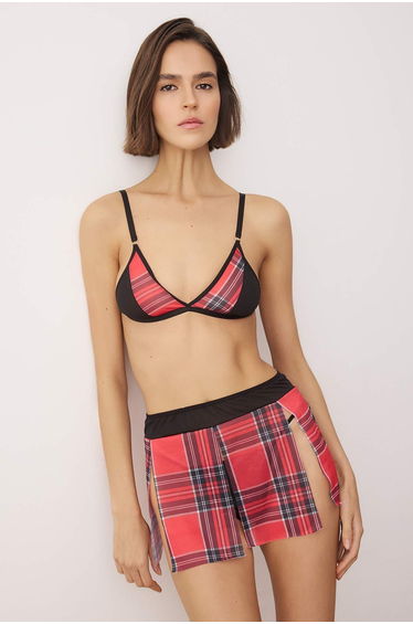 Multicolored tulle plaid / checkered capless underwear set