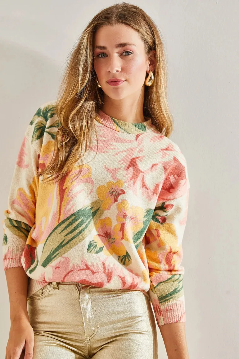 LUCCI Pattern Knit Sweater with Crew Neck - 1