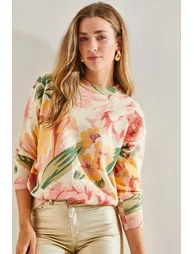 LUCCI Pattern Knit Sweater with Crew Neck - 1