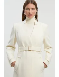 Wool Investment Notch Neck Belted Detail Tailored Maxi Coat - 2