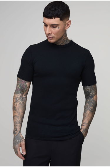 Tall Muscle Fit Soft Touch Knitted T-Shirt - black