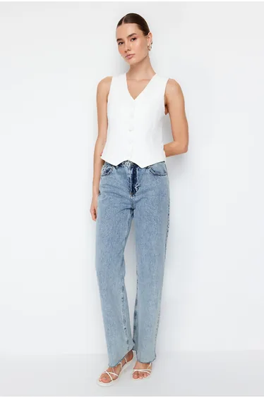 White Fitted Button Woven Vest