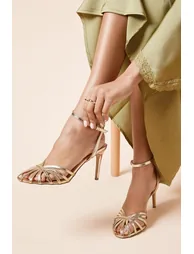 Davey Faux Leather Caged Front High Heel Stiletto Court Shoes