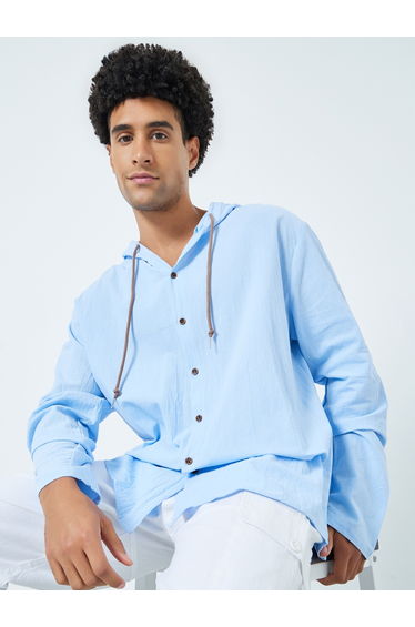 Men Relaxed Fit Solid Hooded Shirt
