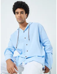 Men Relaxed Fit Solid Hooded Shirt
