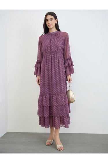 Purple Dobby Beel Sleeves Midaxi Dress