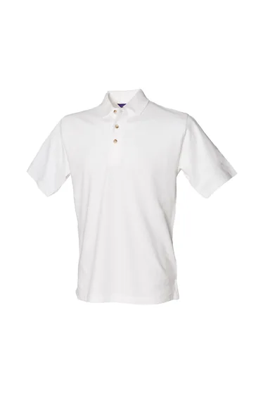 Henbury Mens Classic Cotton Pique Heavy Polo Shirt - White