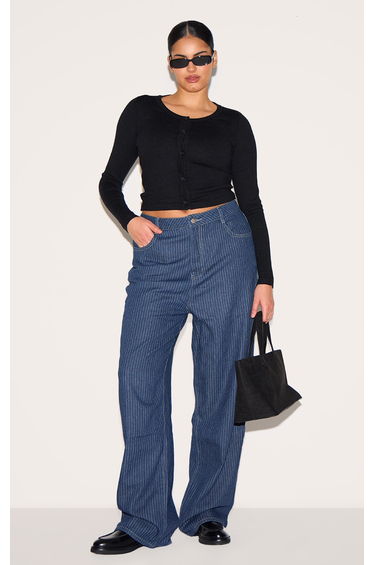 Plus Indigo Pinstripe Denim Straight Leg Jeans