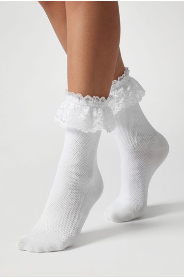 Frill Top Knitted Socks - white