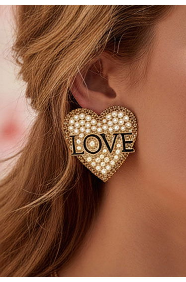 LOVE Letter Pearl Heart Stud Earrings