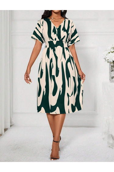 Women Green Printed Knee-Length Dress