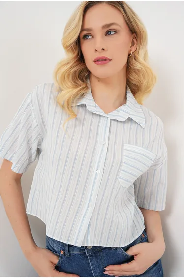 BDART Striped Crop Shirt with Pocket