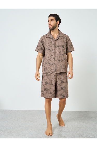 Men Printed Buttoned Shirt and Shorts Pyjama Set