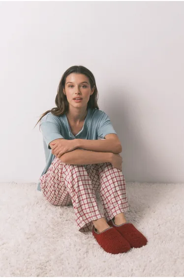 Red faux shearling slippers