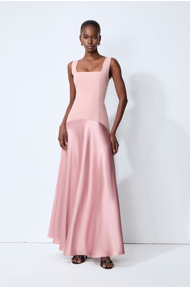 Love This Feeling Pink Square Neck Sleeveless Satin Maxi Dress